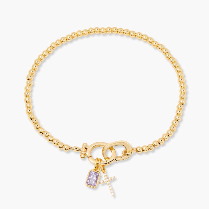 Kralenarmband met geboortesteen en kruisje