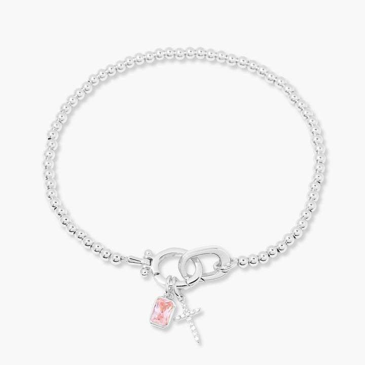 Kralenarmband met geboortesteen en kruisje