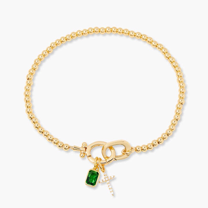 Kralenarmband met geboortesteen en kruisje