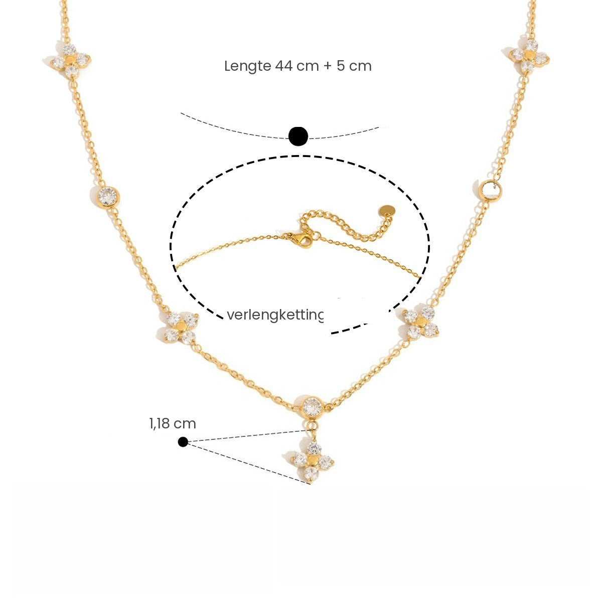 Gouden ketting met klavertjes
