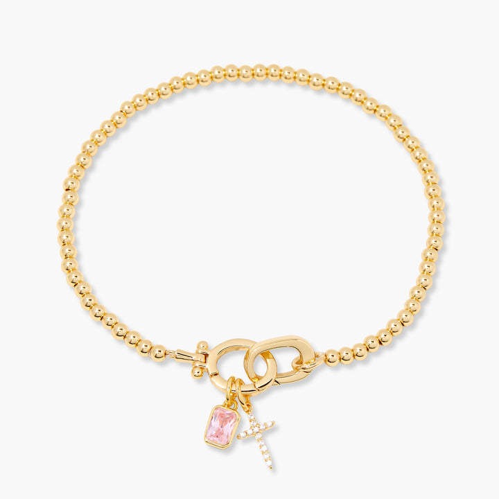 Kralenarmband met geboortesteen en kruisje