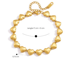 Armband met hartjes met afmetingen